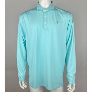 Coolibar Erodym Long Sleeve Golf‎ Polo Shirt Mens XLT EUC Aqua Stretch UPF 50+
